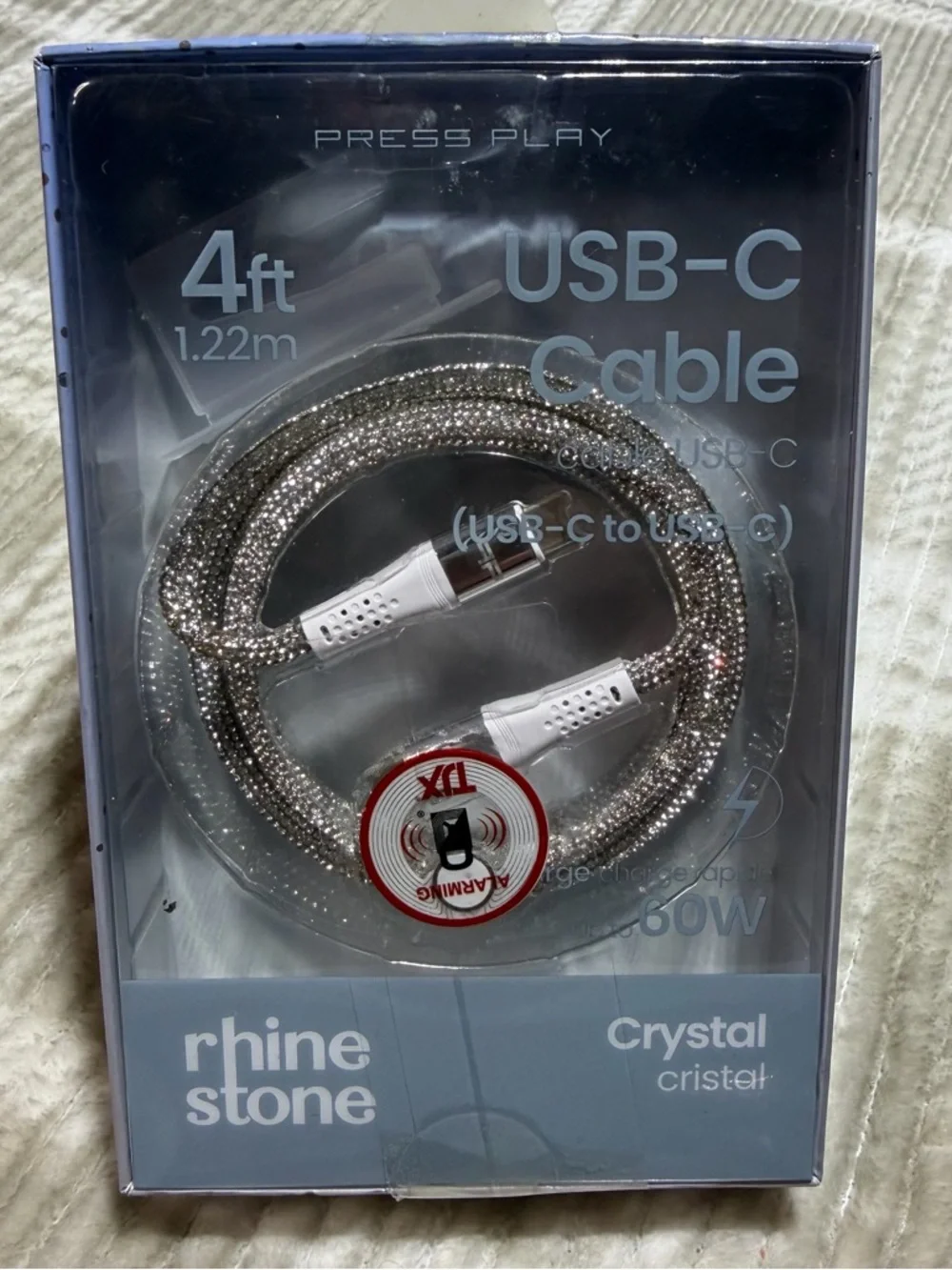 Rhinestone USB-C Charging Cable in Crystal Silver - 4ft